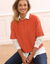 Trui met ellebooglange mouwen in kabeltricot (oranje)