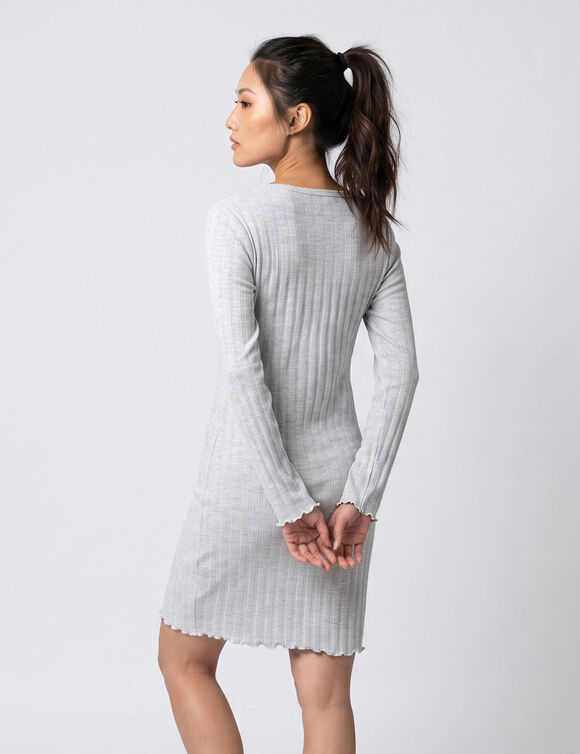 Kort nachthemd van effen pointelle-tricot, met lange mouwen (chin&eacute; grijs)