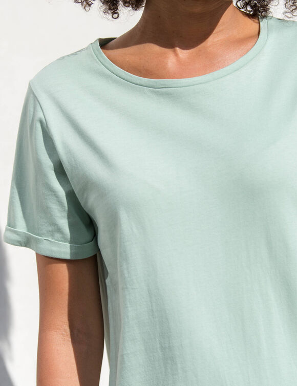 Robe longueur midi droite, maille fluide unie (vert grisé)