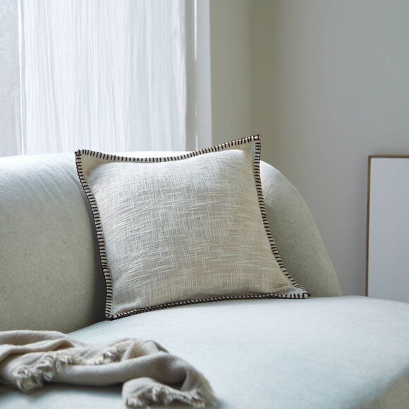 Coussin uni coton texturé (ivoire)