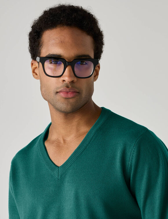 Pull uni col V (vert sapin)
