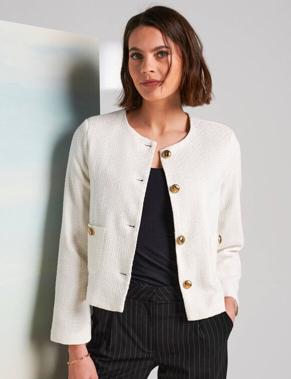 Veste boutonnée, tweed (écru)