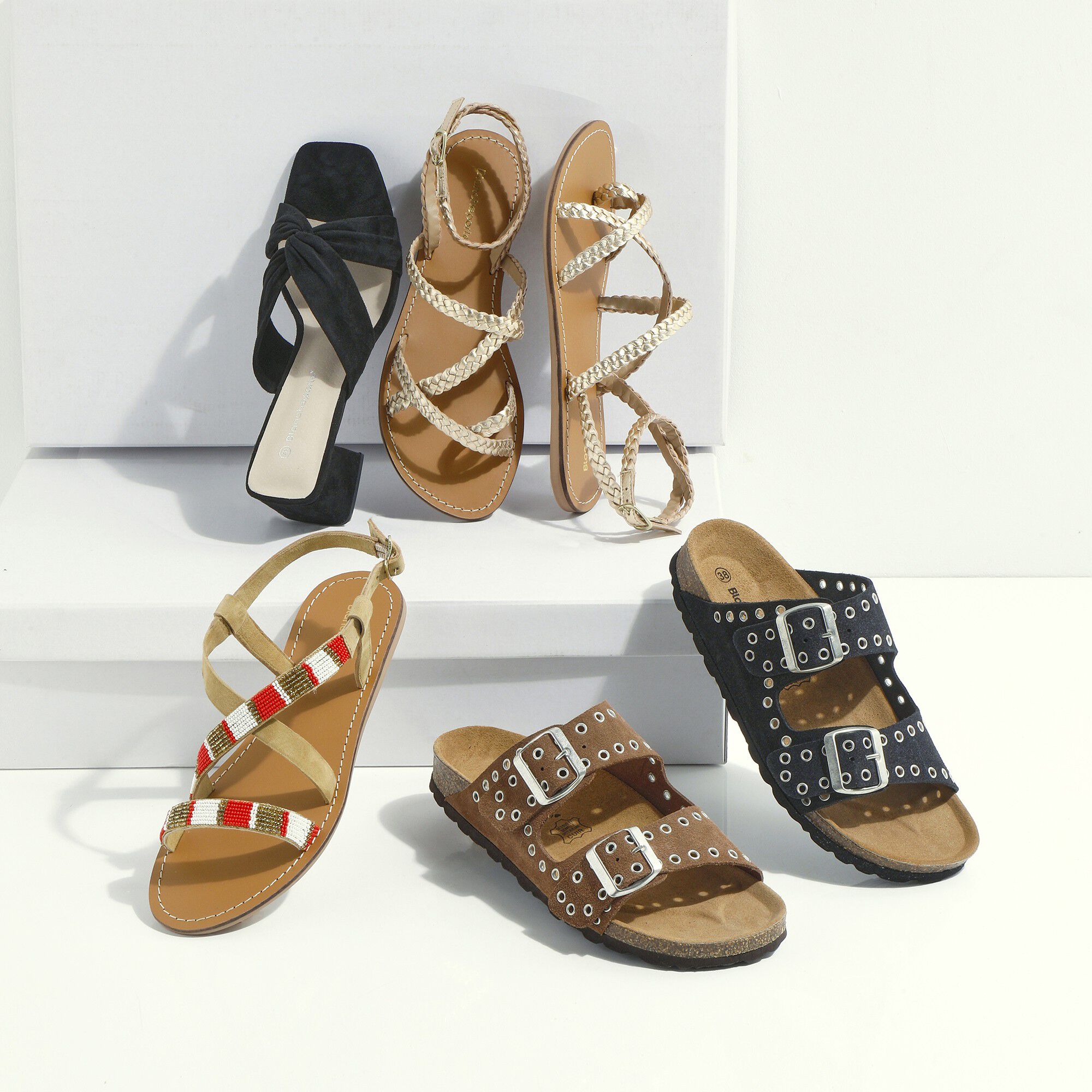 Sandales en cuir tress iris dor Blancheporte
