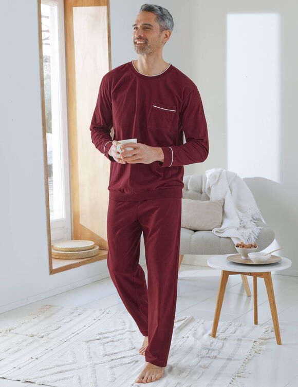 Pyjama in katoen met contrasterende biesjes (bordeaux)