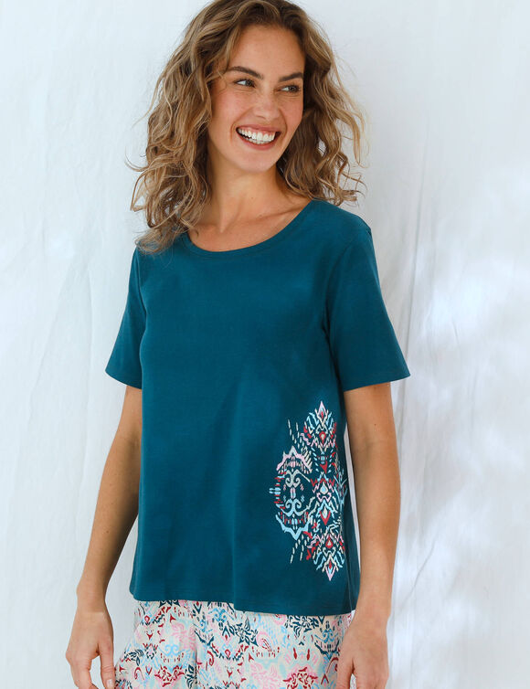 T-shirt de pyjama imprimé Ikat (bleu canard)