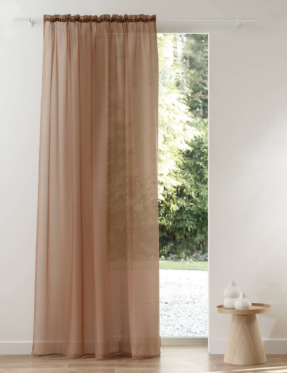 Effen voilegordijn met fronsgalon (taupe)