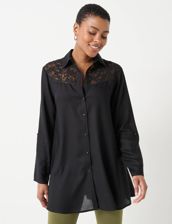 Tunique boutonn&eacute;e unie dentelle (noir)