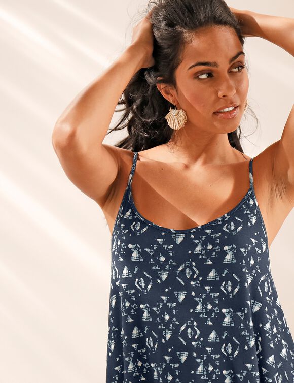 Robe évasée imprimé tie and dye (bleu nuit)