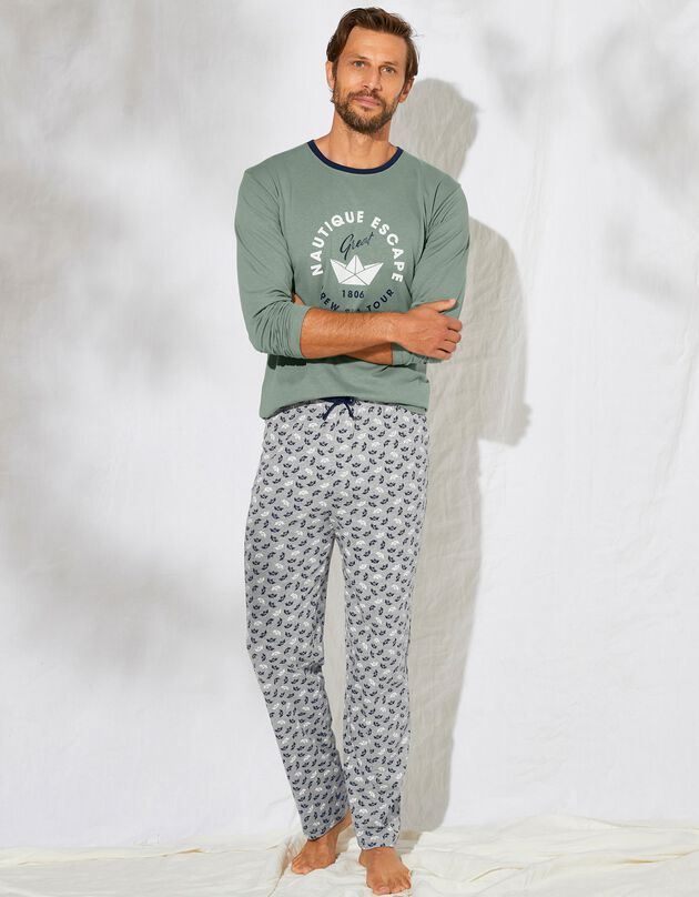 Bedrukte pyjamabroek (grijs / marine)