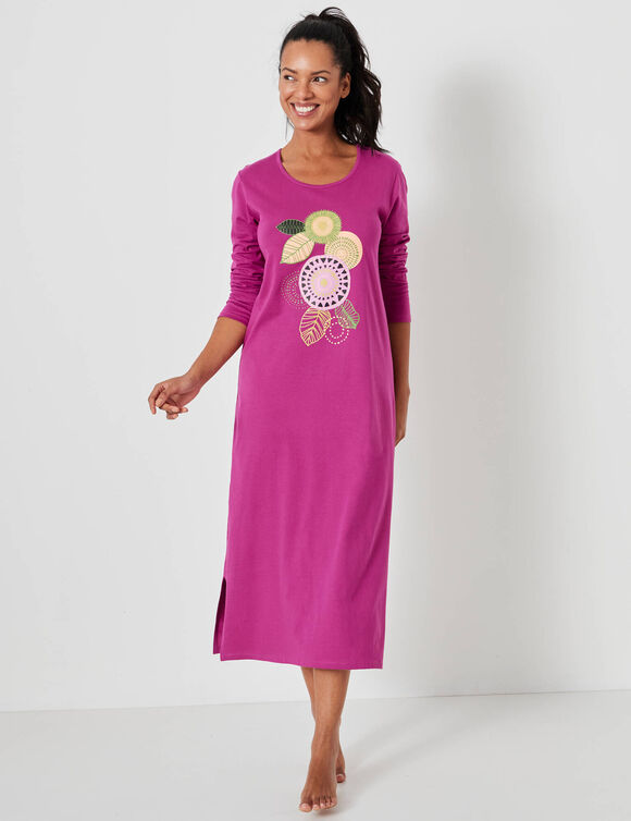 Chemise de nuit longue imprim&eacute;e rosaces (violine)
