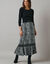Lange rok met fronsrokvolume, jerseytricot (zwart / ecru)
