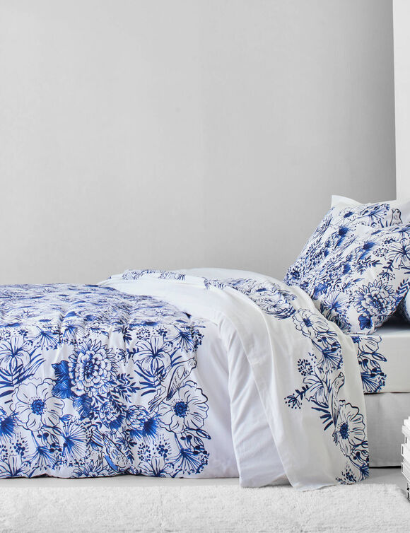 Linge de lit Lydia en coton imprim&eacute; (marine)