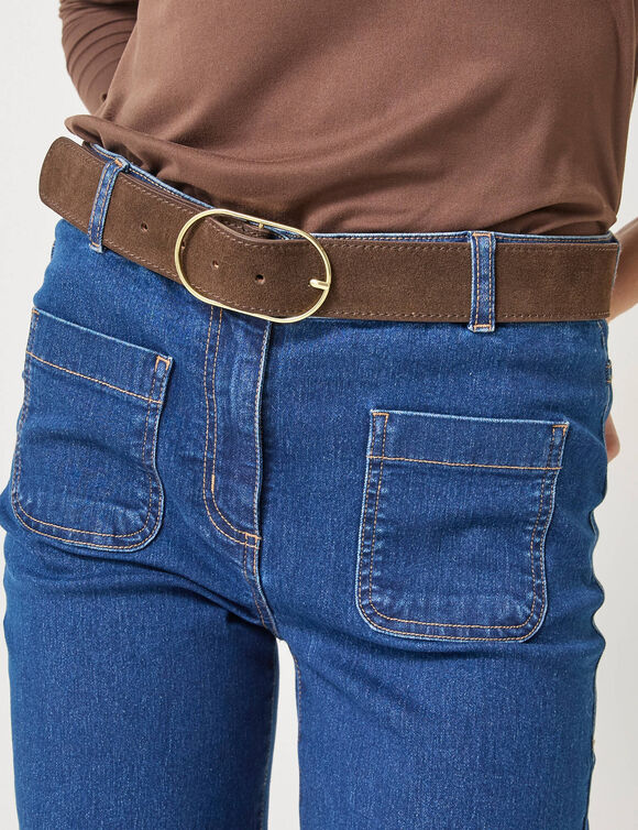 Ceinture boucle ovale, croûte de cuir (chocolat)