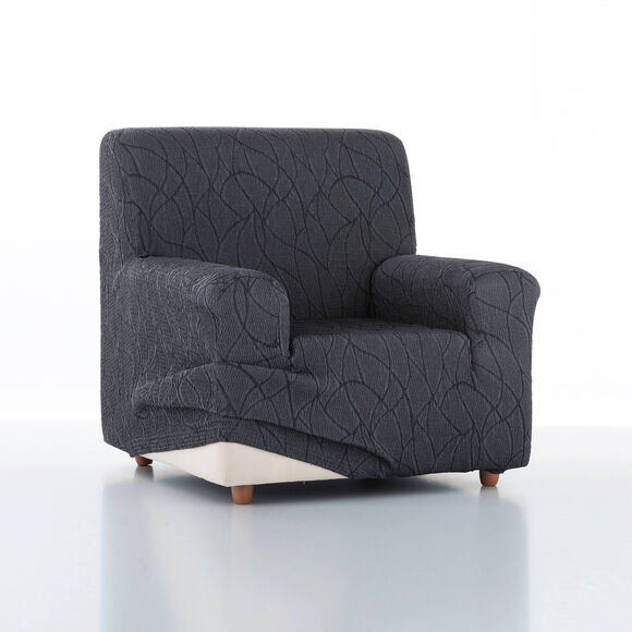 Housse extensible motif jacquard "serpentins" pour fauteuil et canapé  (gris)