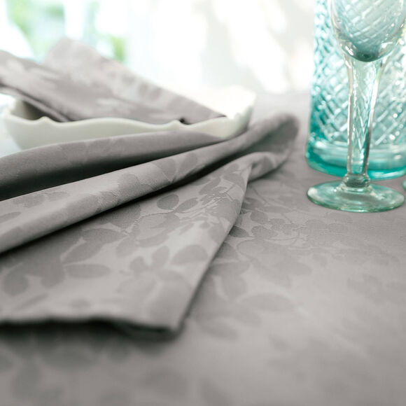 Nappe damass&eacute;e feuillages (gris perle)
