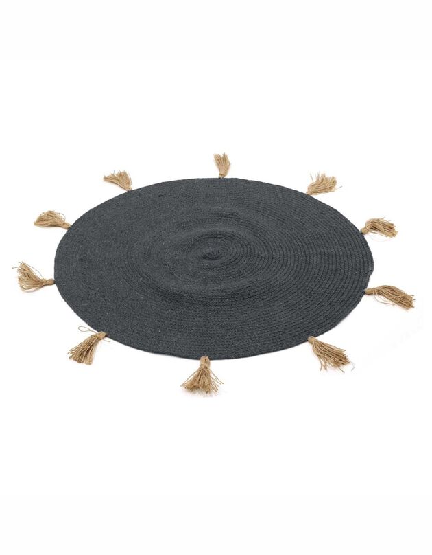 Tapis coton à pompons - rond (noir)