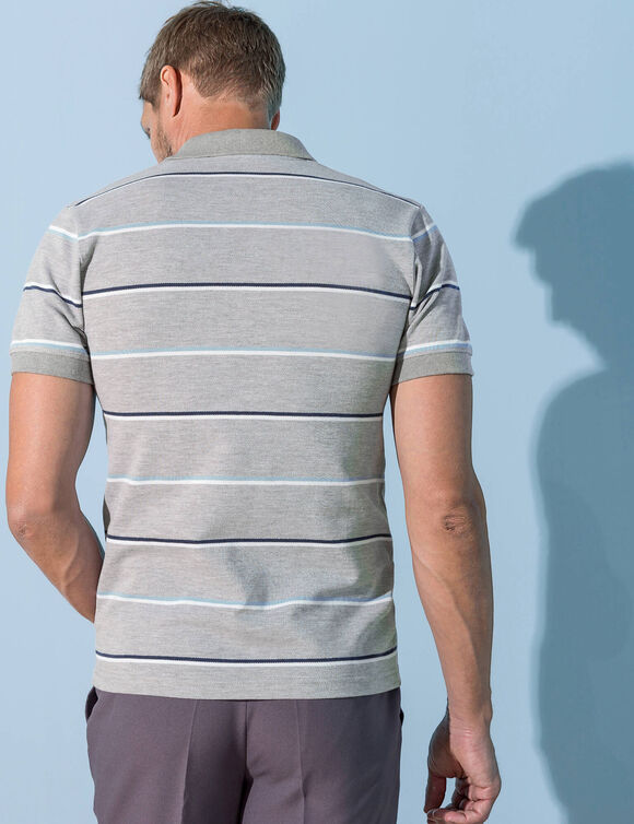 Polo rayé maille piquée chinée (gris chiné)
