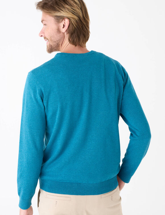 Pull pur coton col rond (bleu canard chin&eacute;)