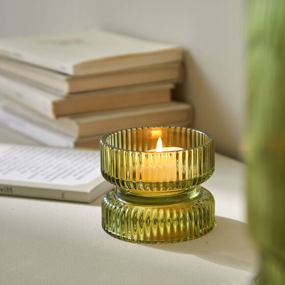 Bougeoir strié en verre (vert)