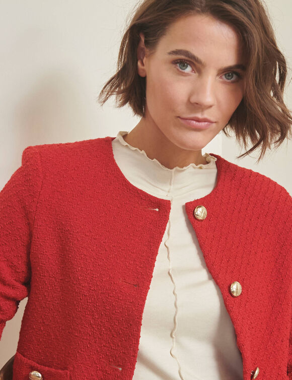 Veste boutonn&eacute;e, tweed (rouge)