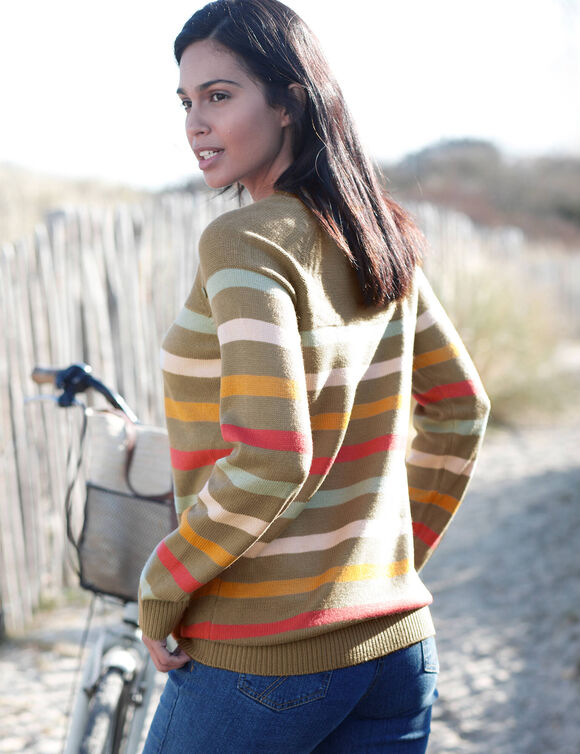 Pull marinière manches longues rayé (kaki / multicolore)