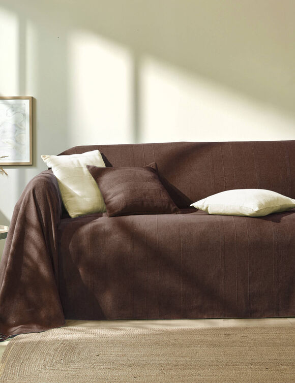 Plaid of sprei, effen katoen met artisanaal weefsel (chocolade)