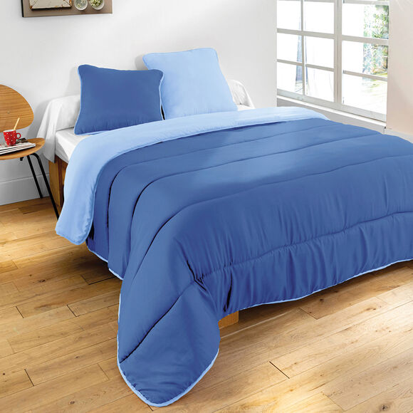 Couette bicolore microfibre 500 g/m&sup2; (bleu oc&eacute;an / bleu ciel)