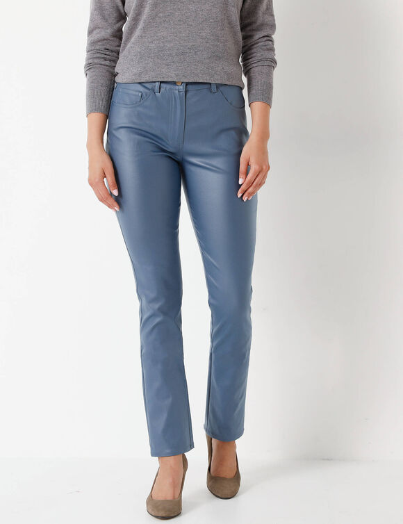 Pantalon droit enduit (bleu gris&eacute;)