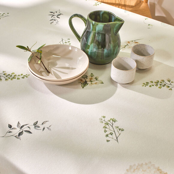 Nappe anti-taches imprimé végétal (naturel / vert)