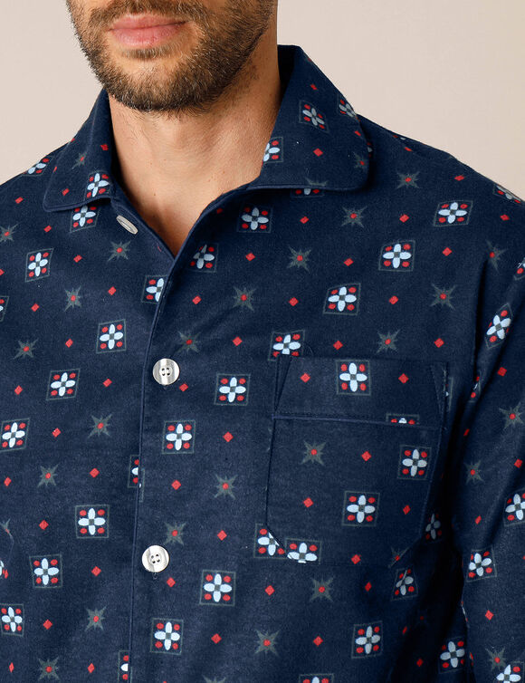 Pyjama boutonné imprimé flanelle (marine)