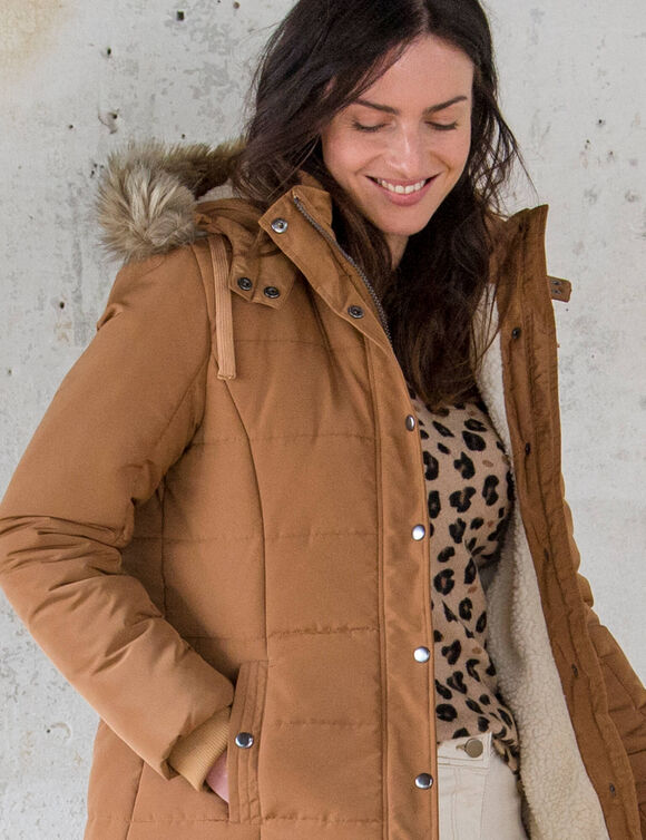 Doudoune &agrave; capuche imperm&eacute;able, doubl&eacute;e polaire sherpa (caramel)