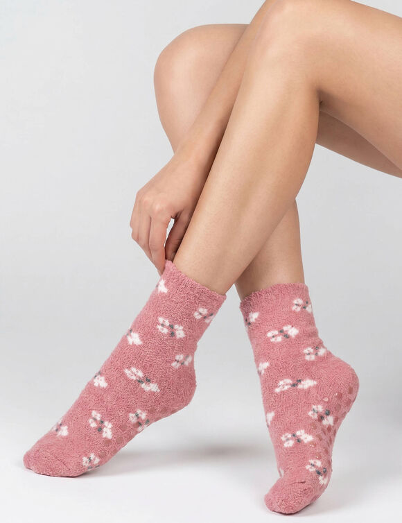 Chaussettes esprit chaussons picots antid&eacute;rapants - lot de 2 paires (rose + vert)
