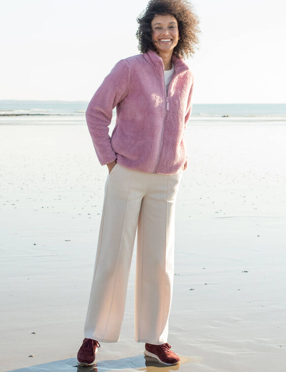 Pantalon coupe large, taille &eacute;lastiqu&eacute;e, maille milano (&eacute;cru)