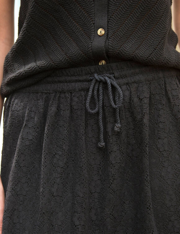 Jupe mi-longue, dentelle et macramé (noir)