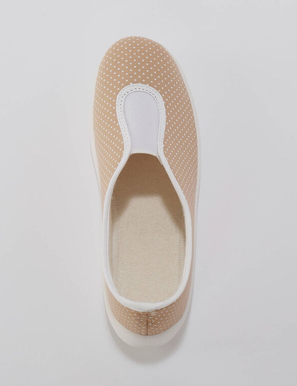 Huisballerina's met elastiek en stippenprint (taupe)