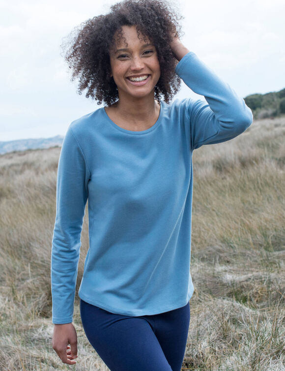 T-shirt chaleur manches longues, col rond (bleu gris&eacute;)