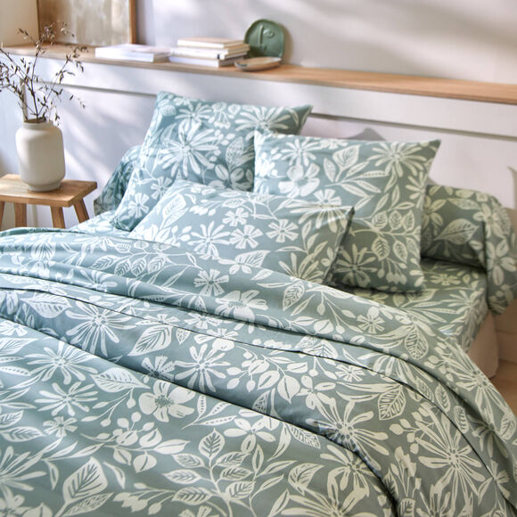 Linge de lit C&eacute;line en coton imprim&eacute; floral (eucalyptus)