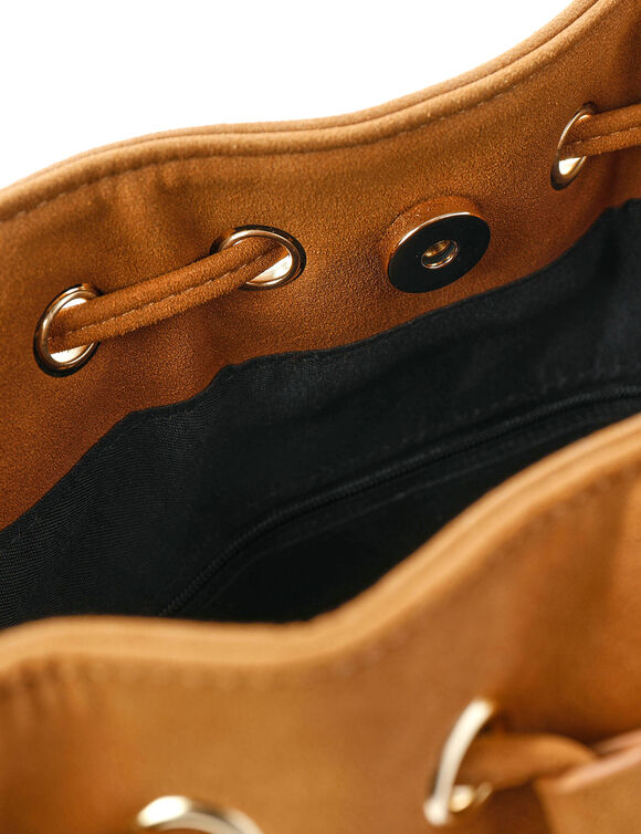 Sac forme seau à franges (caramel)