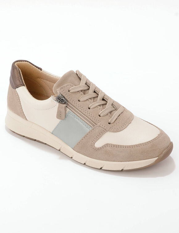 Lederen sneakers met extra brede pasvorm (beige)