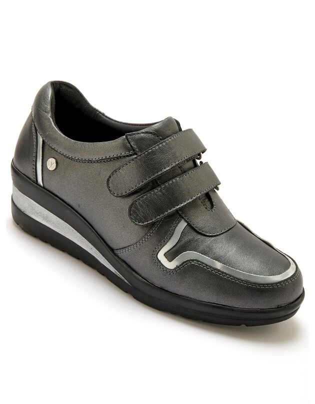 Derbies scratchés en cuir – semelle confort PÉDICONFORT (gris)