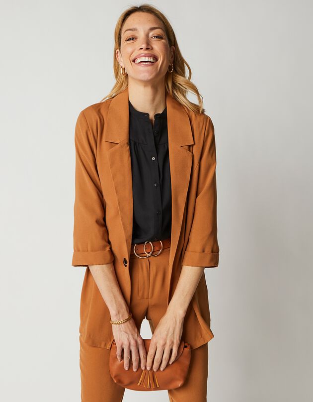 Veste blazer fluide manches 3/4 (caramel)