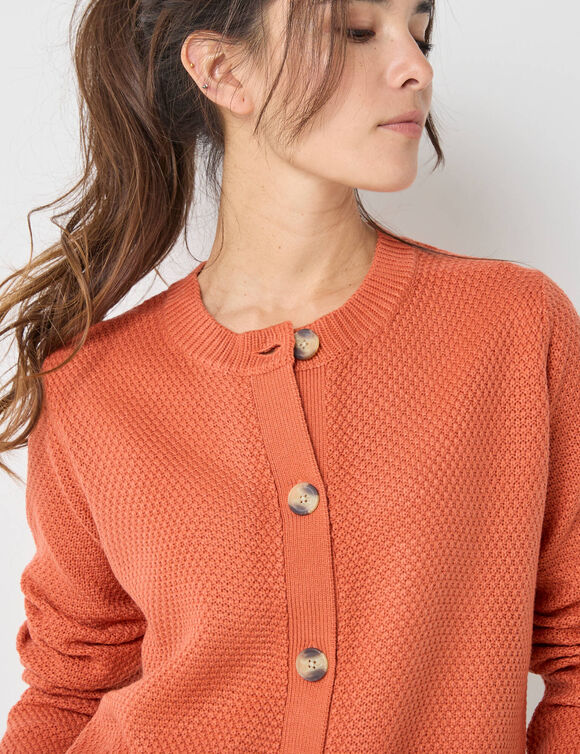 Gilet boutonné manches longues, maille fantaisie (orange foncé)