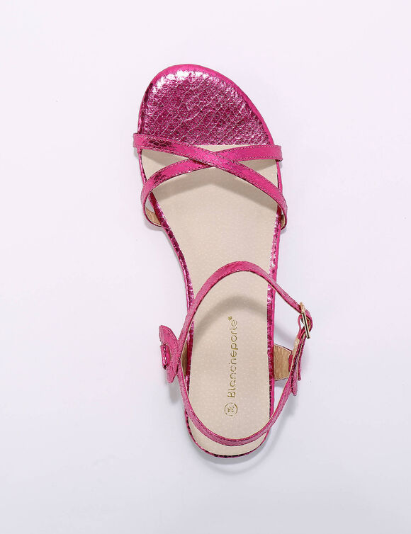 Platte metallic sandalen (roze)