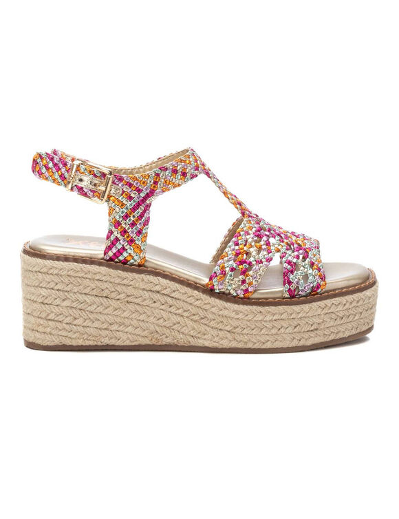 Sandales compensées tressées multicolore (fuchsia)