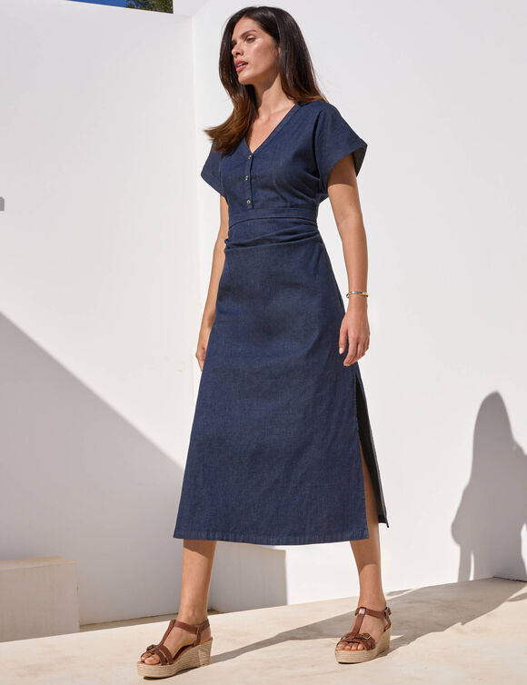 Robe longue en jean, manches courtes (dark blue)