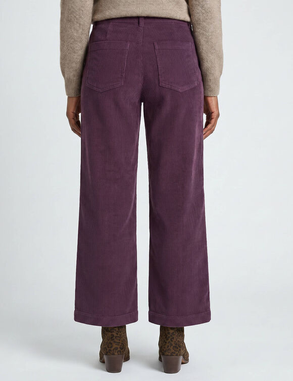 Pantalon large en velours c&ocirc;tel&eacute; effet pont (prune)