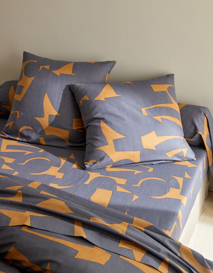 Bedlinnen Puzzle in katoen met geometrische print (karamel)