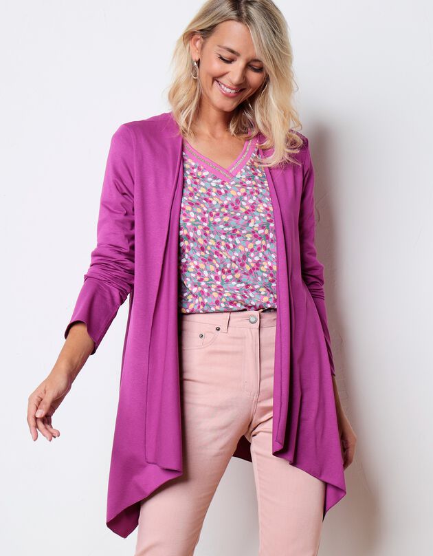 Gilet à pans manches longues, maille fluide (rose)