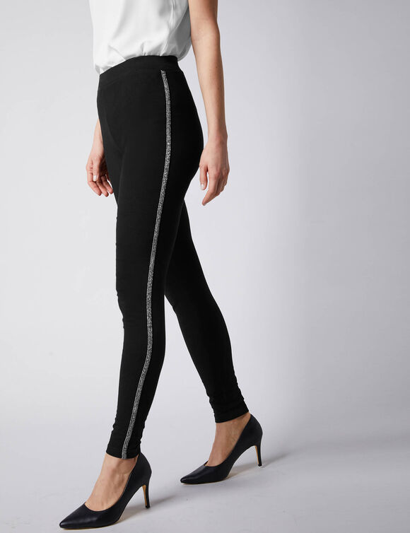 Legging uni bande côté brillante, maille (noir)