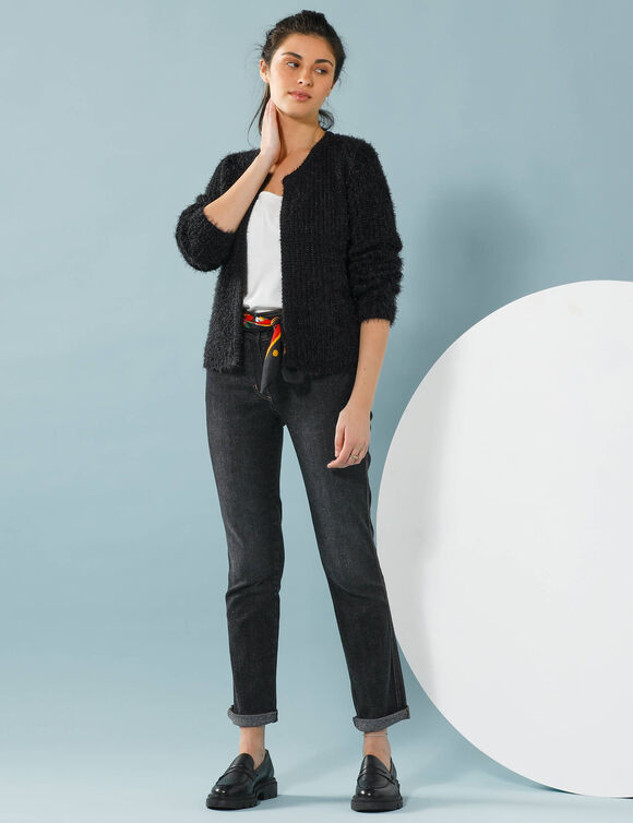 Gilet paletot Spécial Petites, maille poilue (noir)